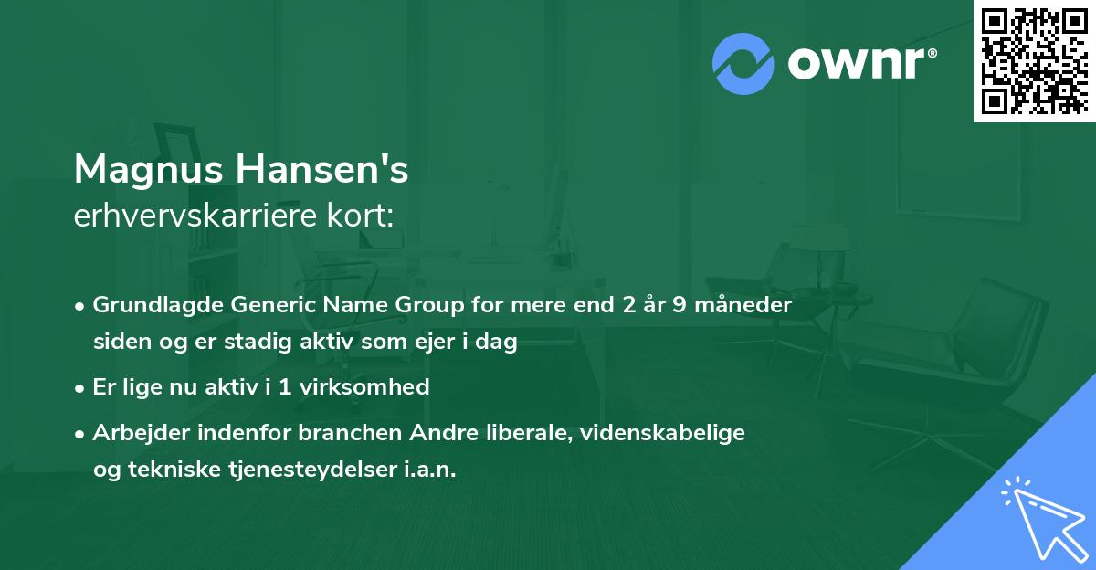 Magnus Hansen's erhvervskarriere kort
