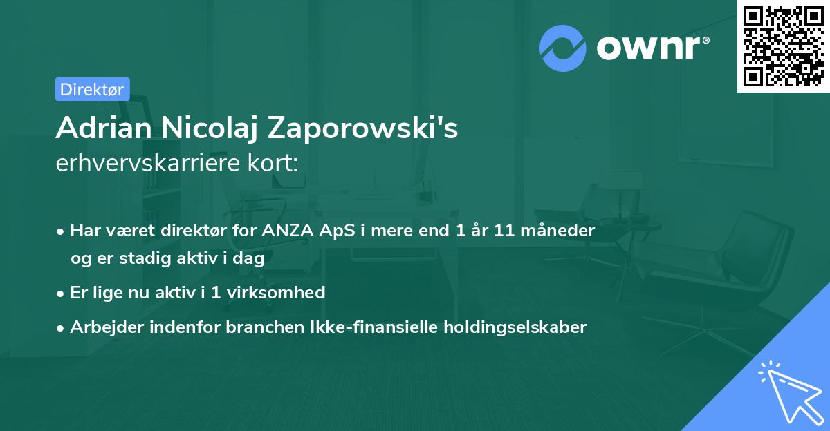 Adrian Nicolaj Zaporowski's erhvervskarriere kort