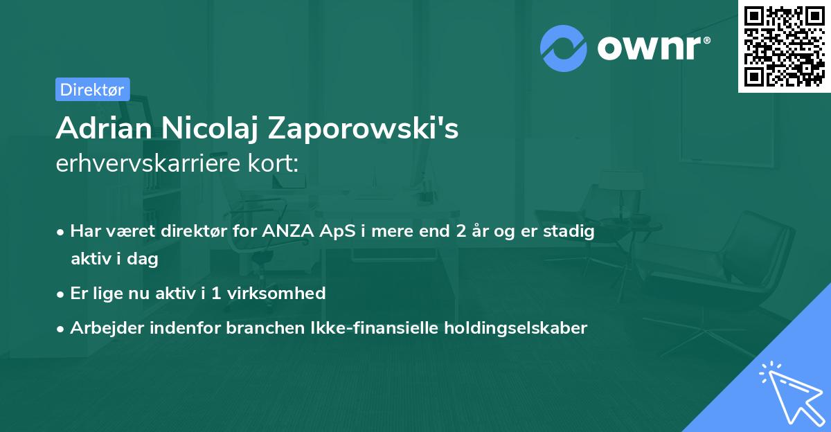 Adrian Nicolaj Zaporowski's erhvervskarriere kort