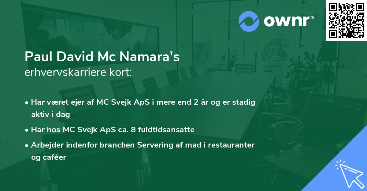 Paul David Mc Namara's erhvervskarriere kort