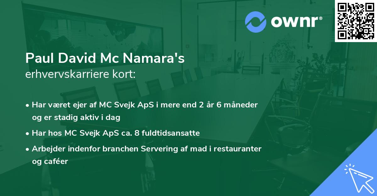 Paul David Mc Namara's erhvervskarriere kort