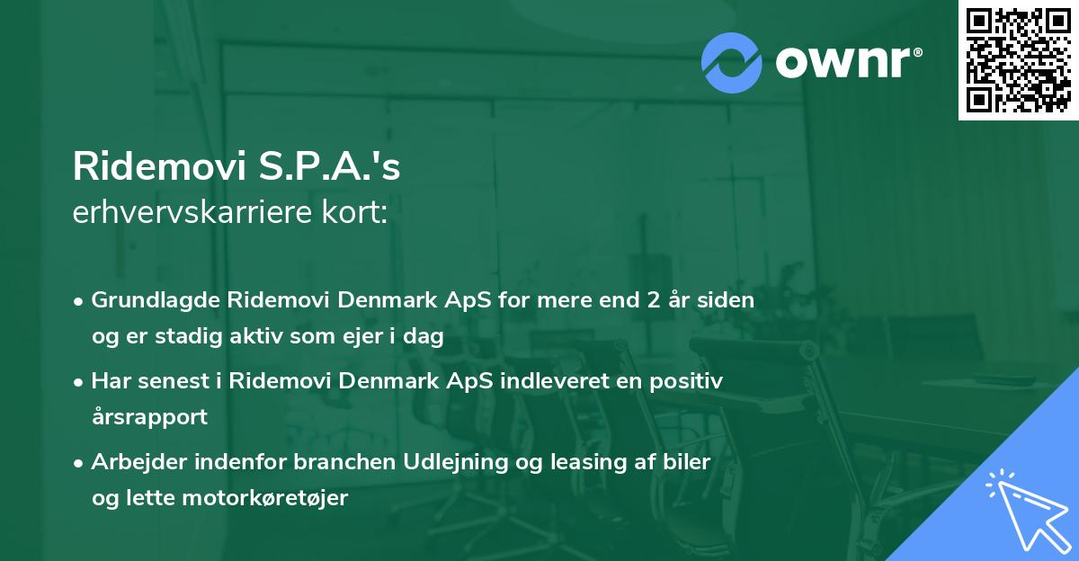 Ridemovi S.P.A.'s erhvervskarriere kort