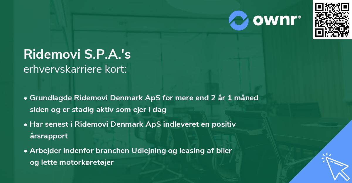 Ridemovi S.P.A.'s erhvervskarriere kort