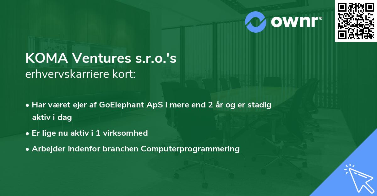 KOMA Ventures s.r.o.'s erhvervskarriere kort