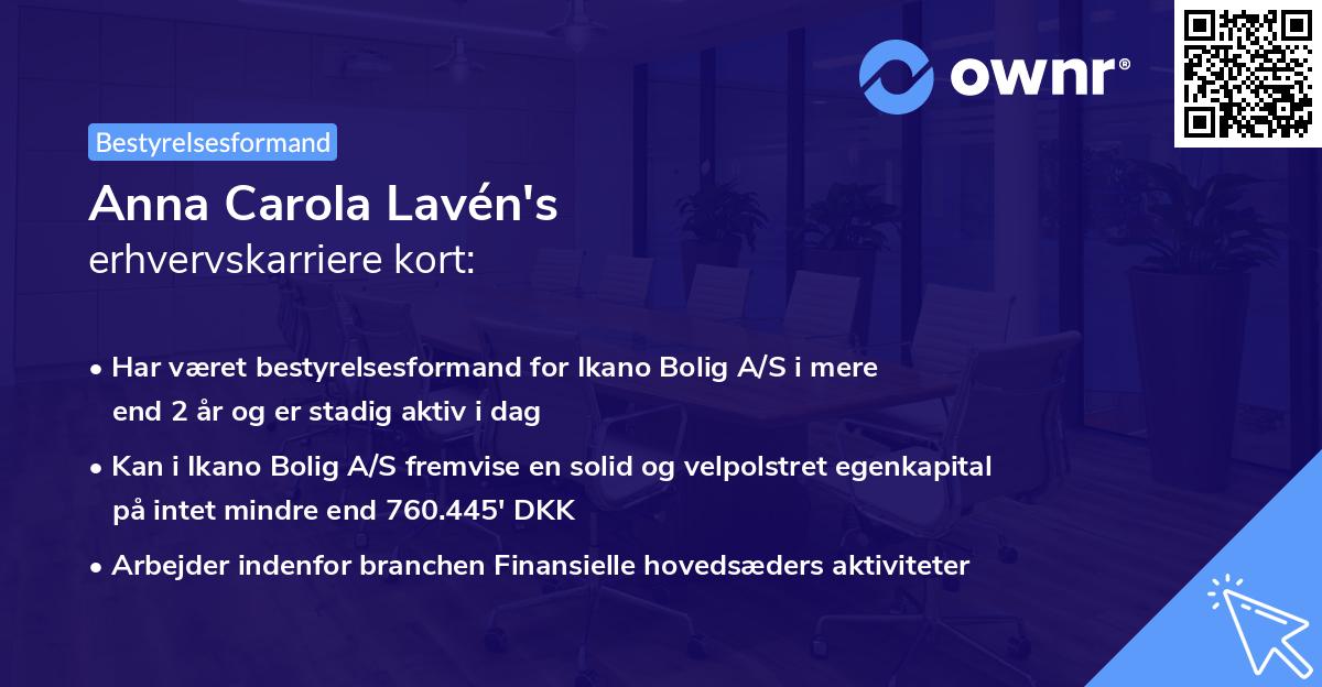 Anna Carola Lavén's erhvervskarriere kort