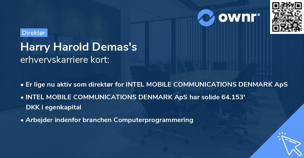 Harry Harold Demas's erhvervskarriere kort