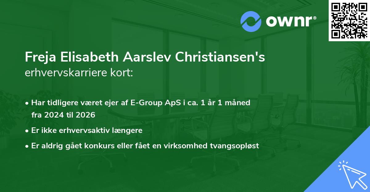 Freja Elisabeth Aarslev Christiansen's erhvervskarriere kort