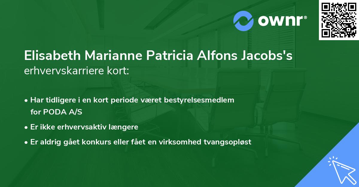 Elisabeth Marianne Patricia Alfons Jacobs's erhvervskarriere kort