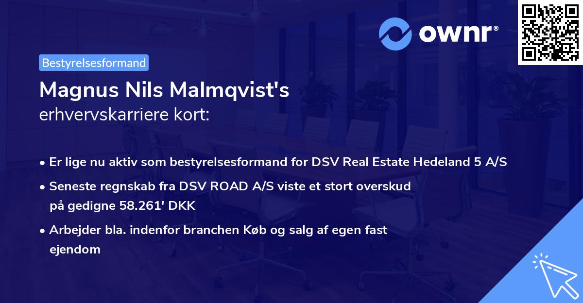 Magnus Nils Malmqvist's erhvervskarriere kort