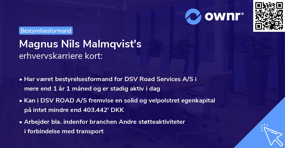 Magnus Nils Malmqvist's erhvervskarriere kort