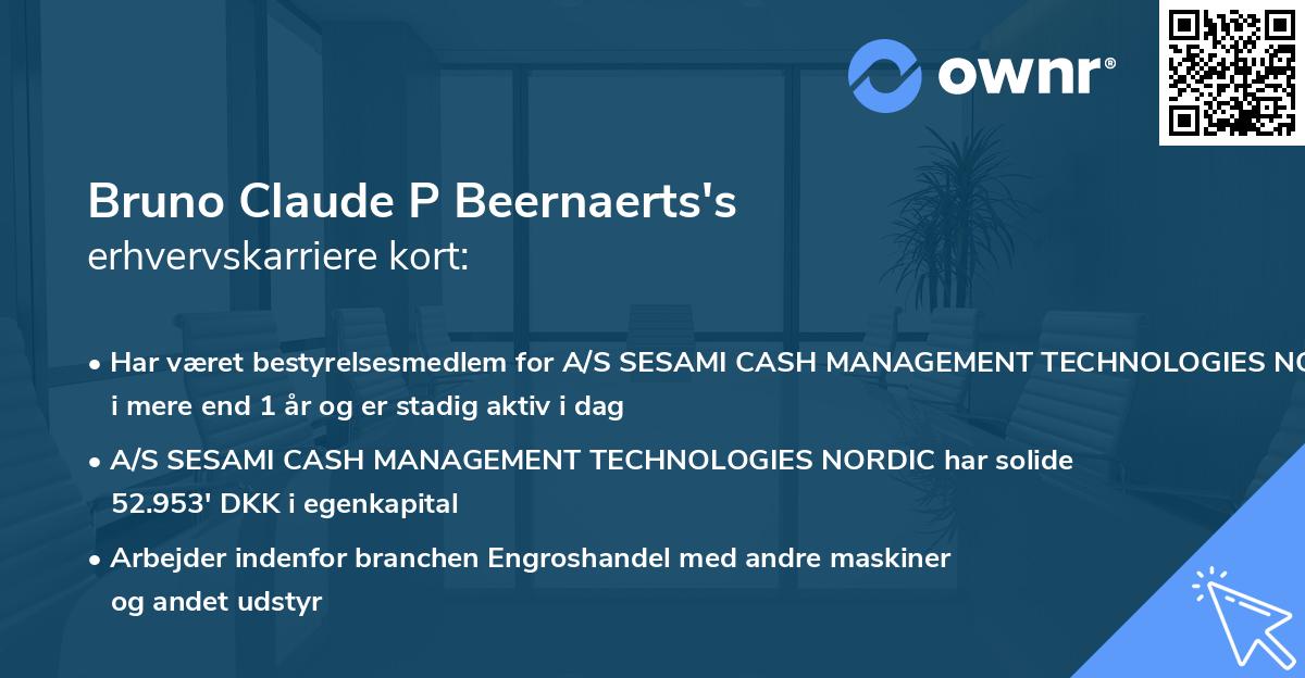 Bruno Claude P Beernaerts's erhvervskarriere kort