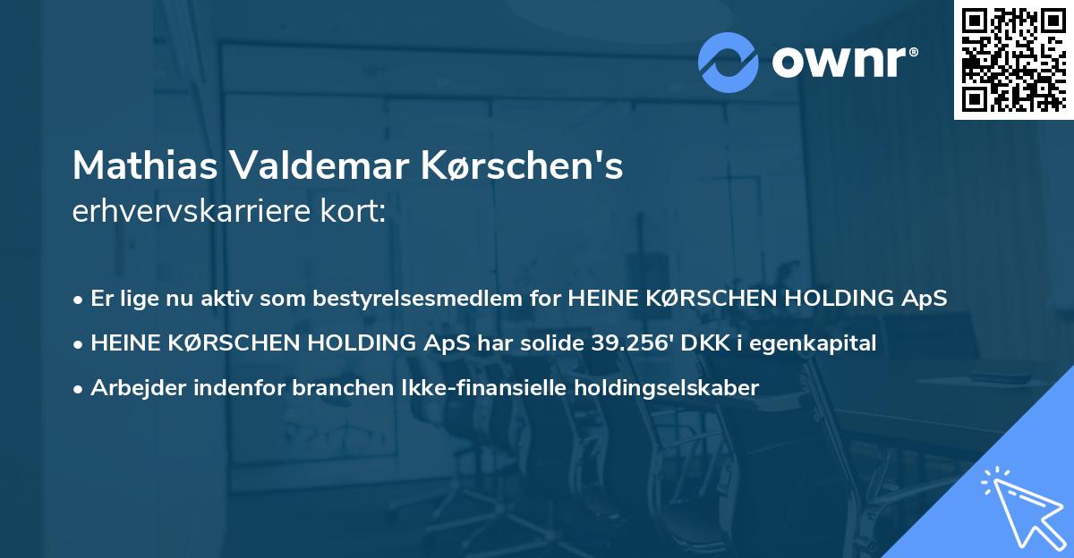 Mathias Valdemar Kørschen's erhvervskarriere kort