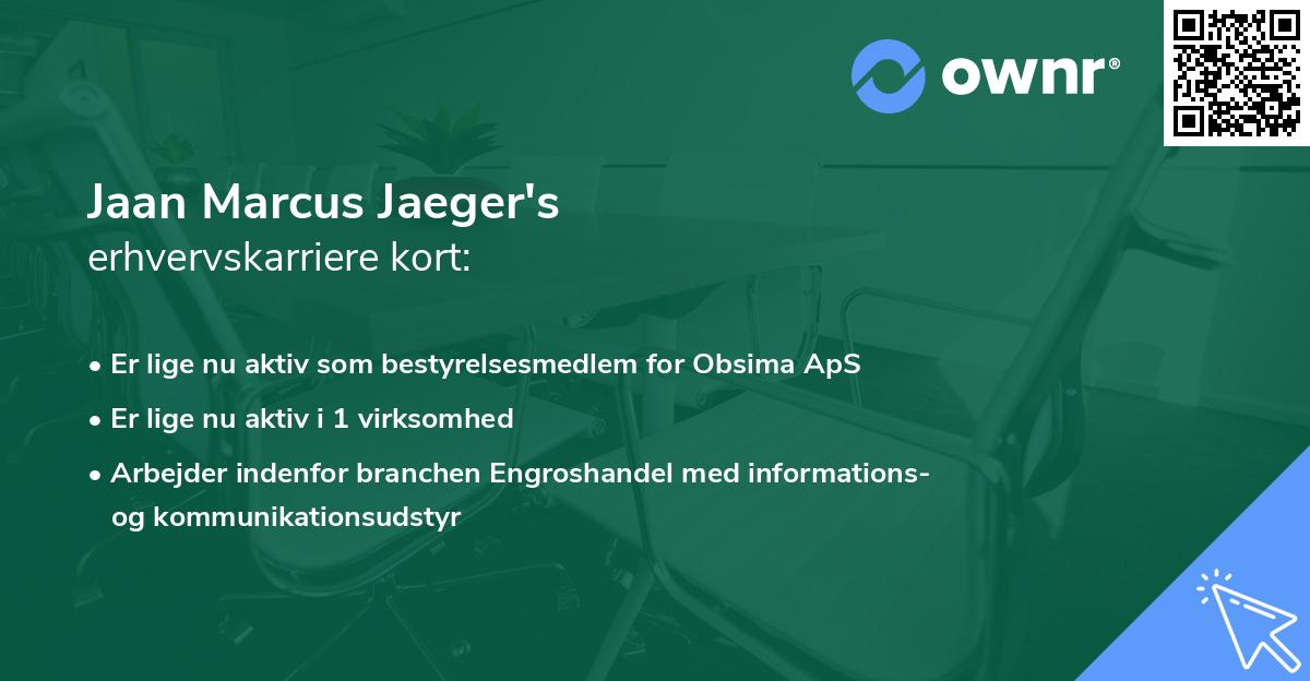 Jaan Marcus Jaeger's erhvervskarriere kort