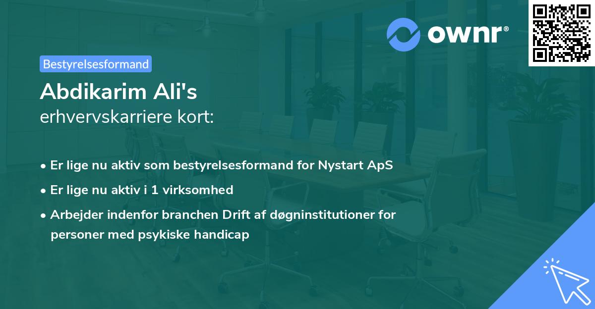 Abdikarim Ali's erhvervskarriere kort