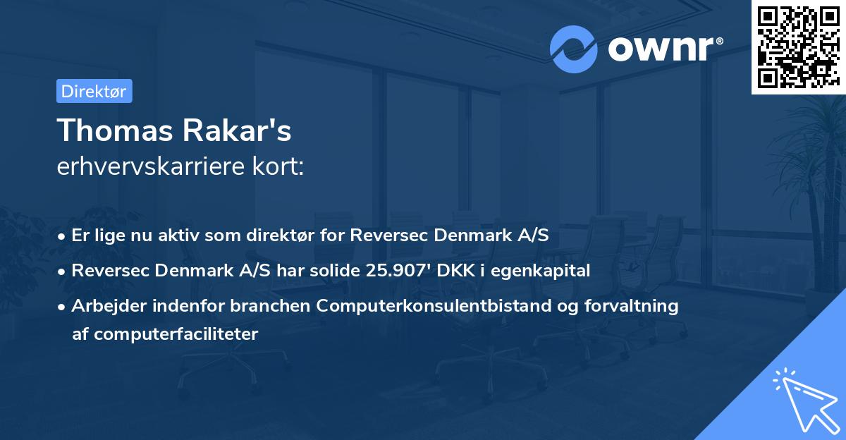 Thomas Rakar's erhvervskarriere kort