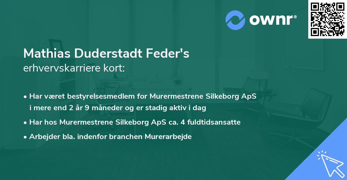 Mathias Duderstadt Feder's erhvervskarriere kort