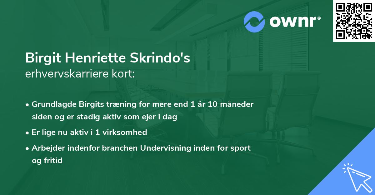 Birgit Henriette Skrindo's erhvervskarriere kort