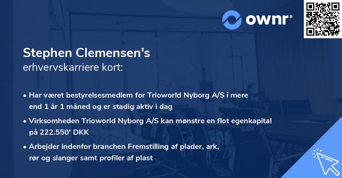 Stephen Clemensen's erhvervskarriere kort