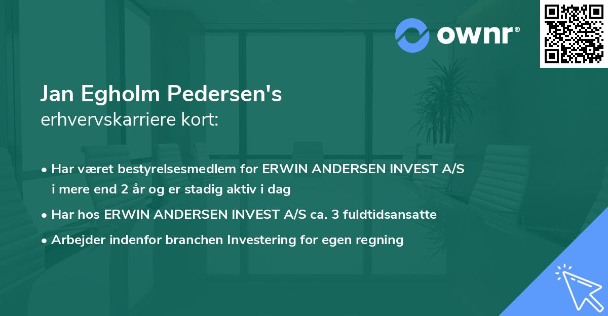 Jan Egholm Pedersen's erhvervskarriere kort