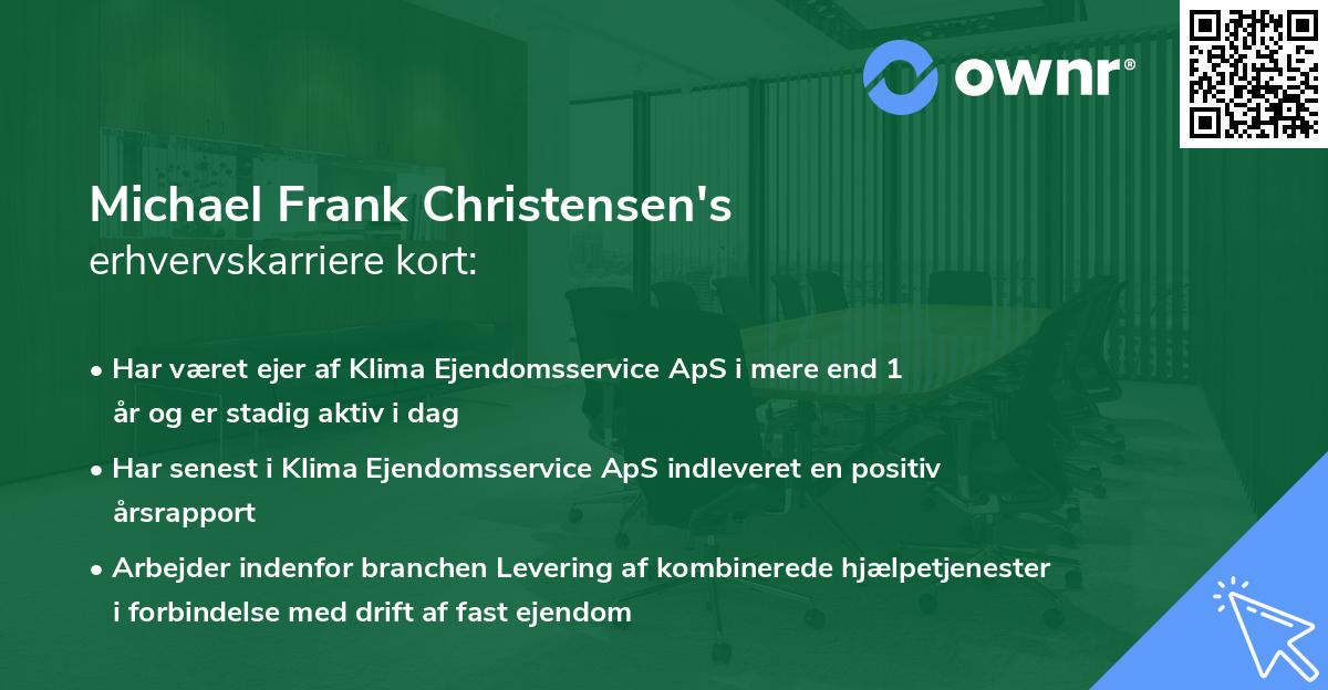 Michael Frank Christensen's erhvervskarriere kort
