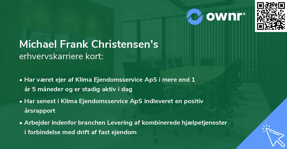 Michael Frank Christensen's erhvervskarriere kort