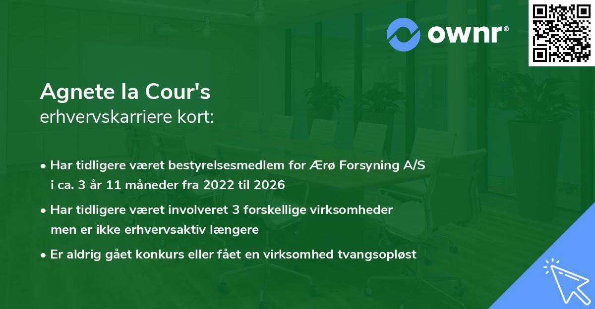 Agnete la Cour's erhvervskarriere kort