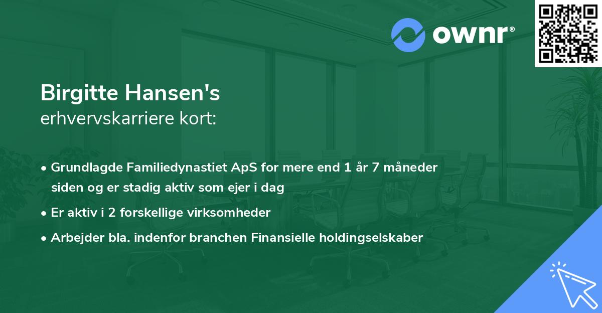 Birgitte Hansen's erhvervskarriere kort
