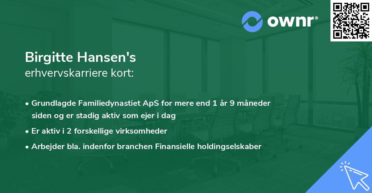 Birgitte Hansen's erhvervskarriere kort