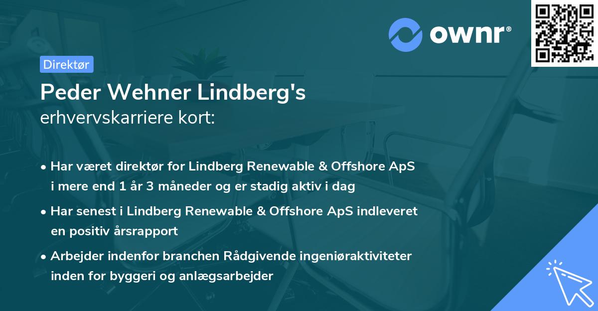 Peder Wehner Lindberg's erhvervskarriere kort