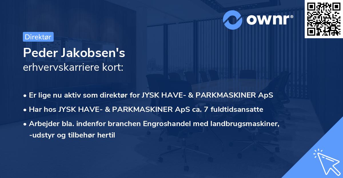 Peder Jakobsen's erhvervskarriere kort