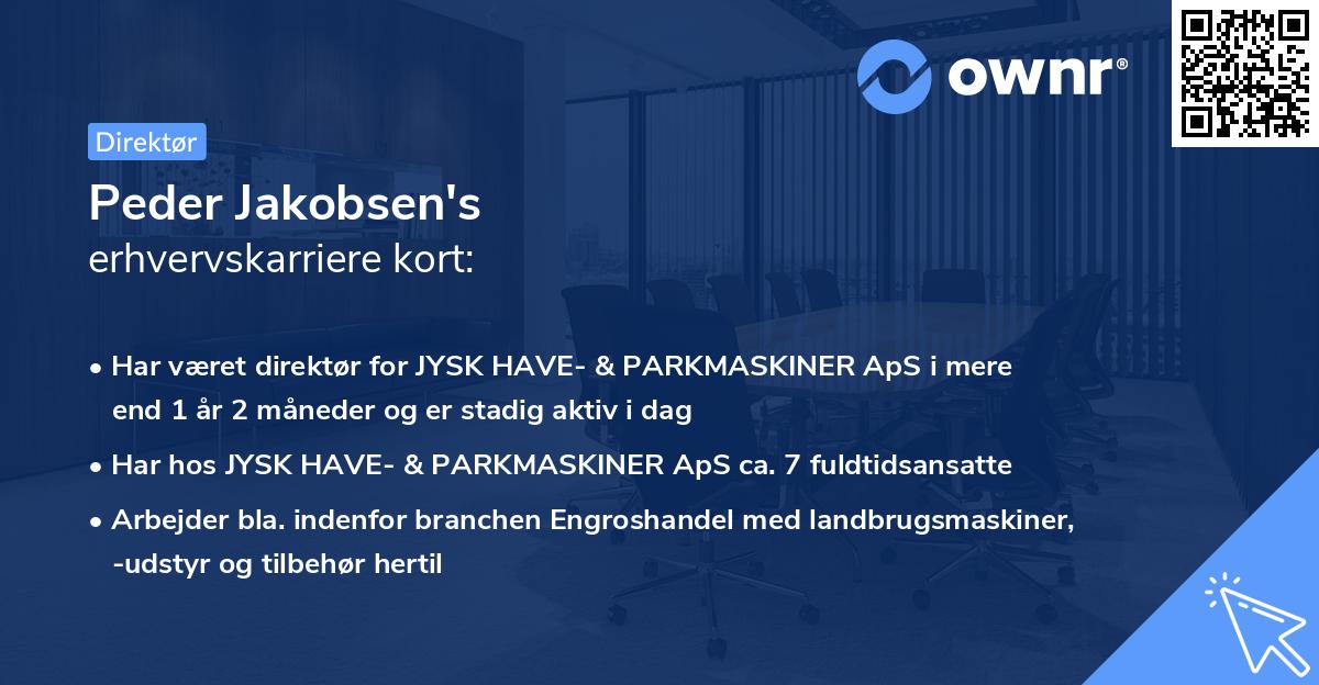 Peder Jakobsen's erhvervskarriere kort