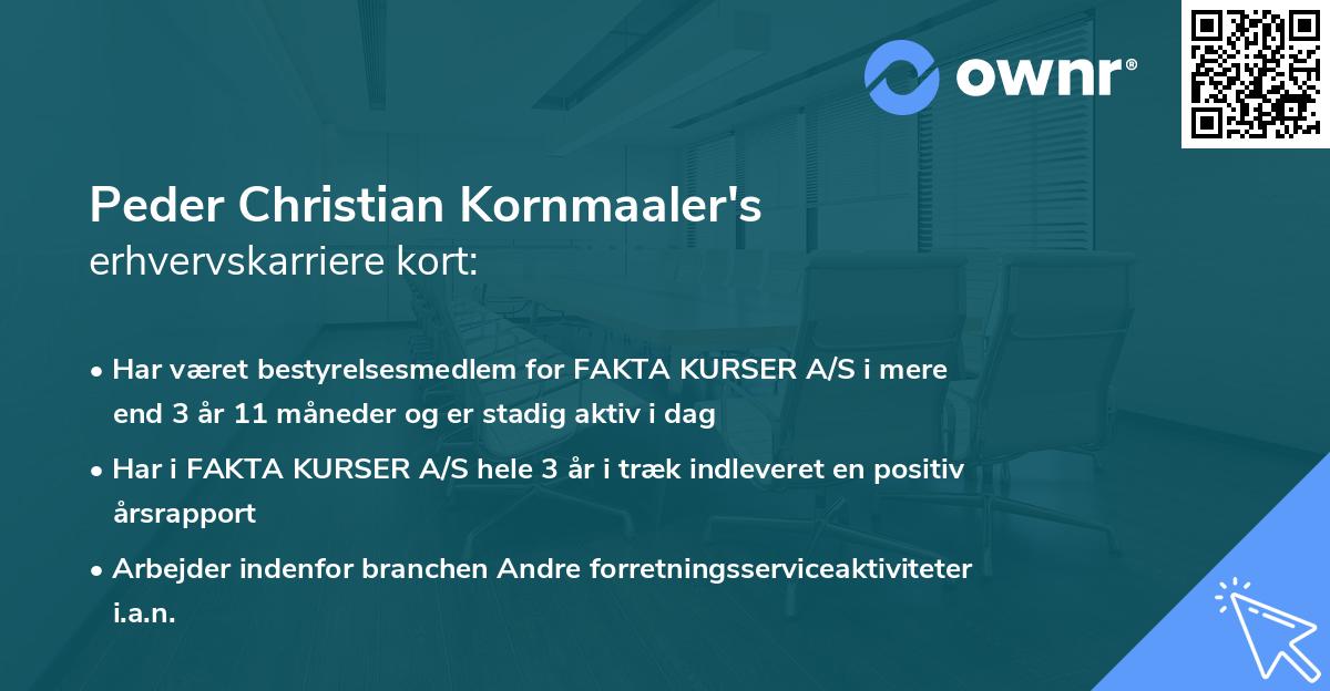 Peder Christian Kornmaaler's erhvervskarriere kort