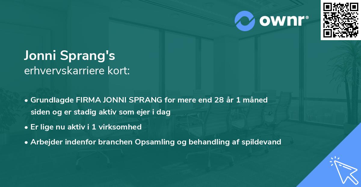Jonni Sprang's erhvervskarriere kort