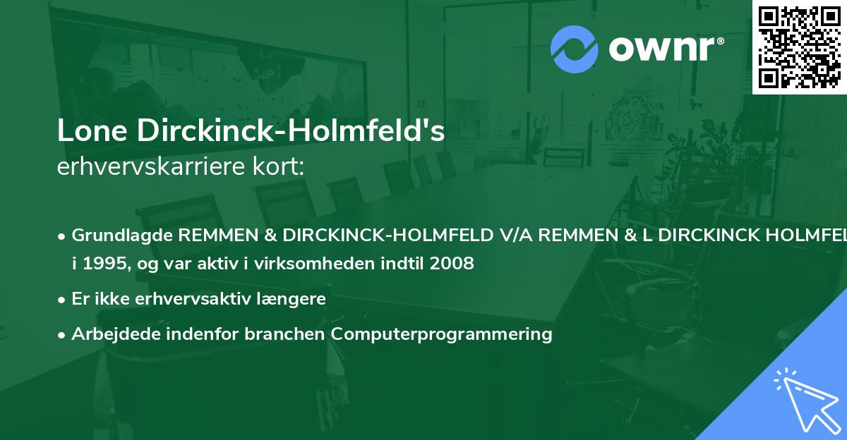 Lone Dirckinck-Holmfeld's erhvervskarriere kort