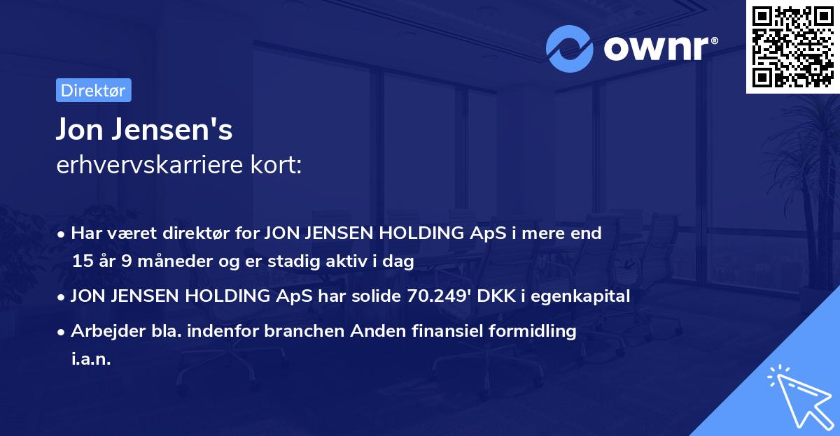 Jon Jensen's erhvervskarriere kort