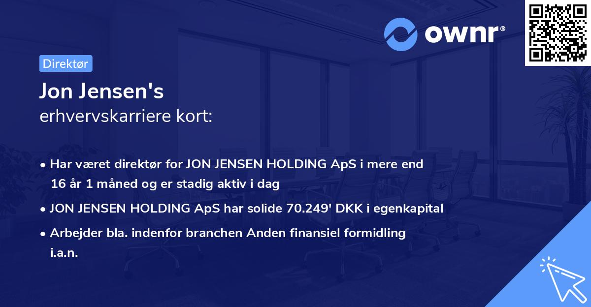 Jon Jensen's erhvervskarriere kort