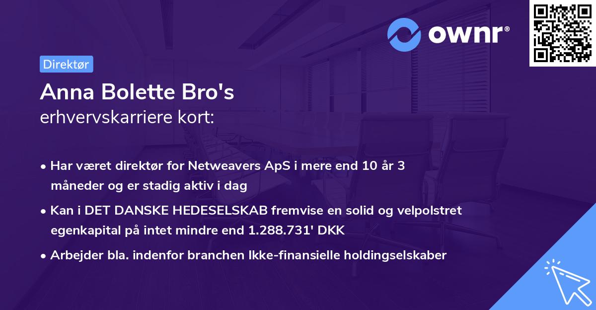 Anna Bolette Bro's erhvervskarriere kort