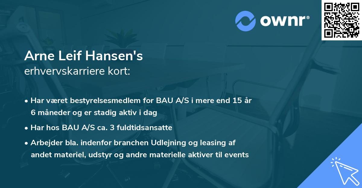Arne Leif Hansen's erhvervskarriere kort