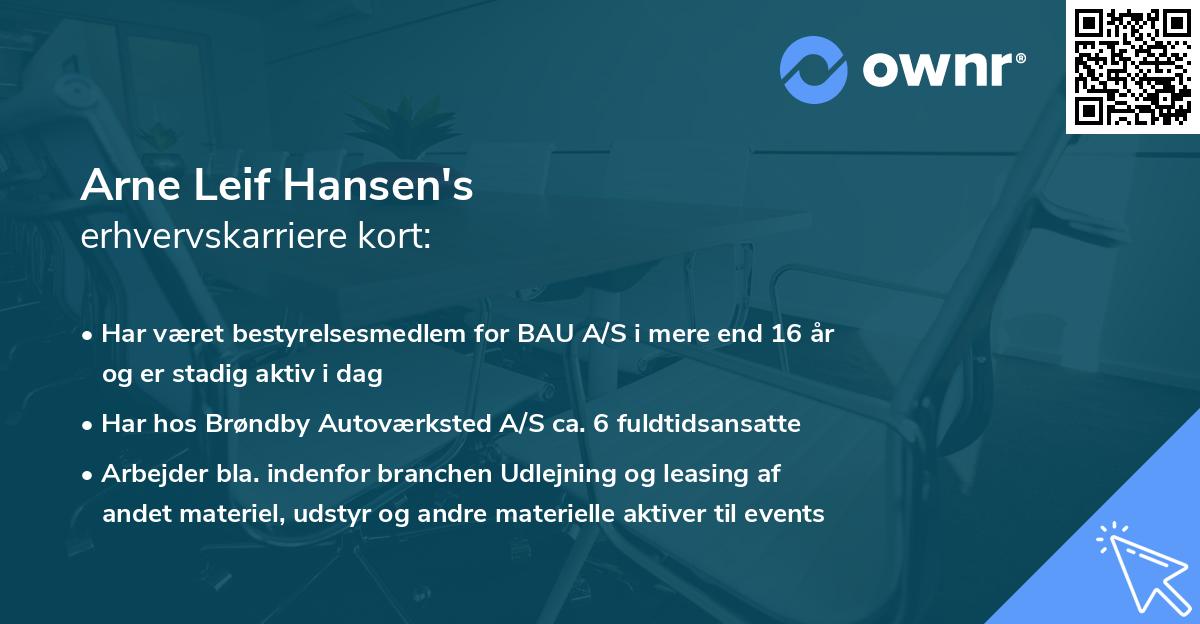 Arne Leif Hansen's erhvervskarriere kort