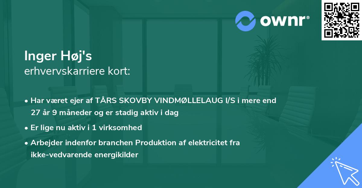 Inger Høj's erhvervskarriere kort