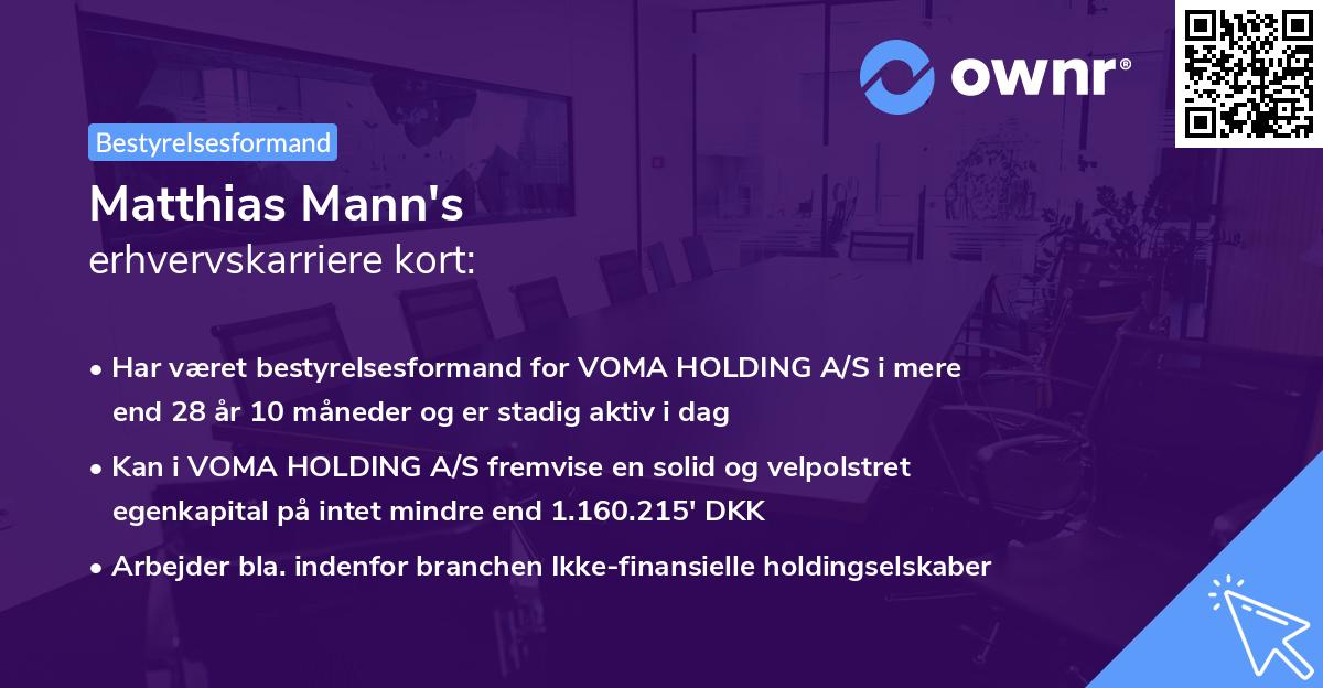 Matthias Mann's erhvervskarriere kort