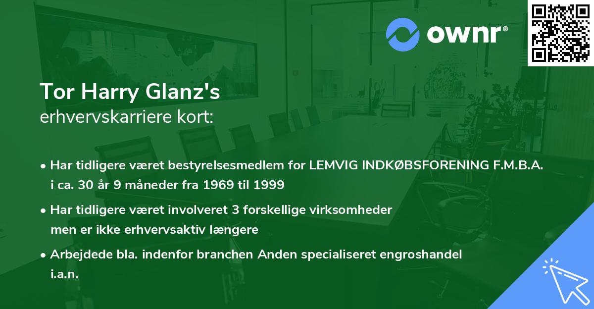 Tor Harry Glanz's erhvervskarriere kort