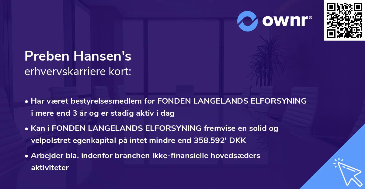 Preben Hansen's erhvervskarriere kort