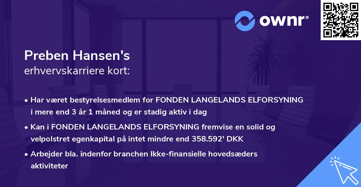 Preben Hansen's erhvervskarriere kort