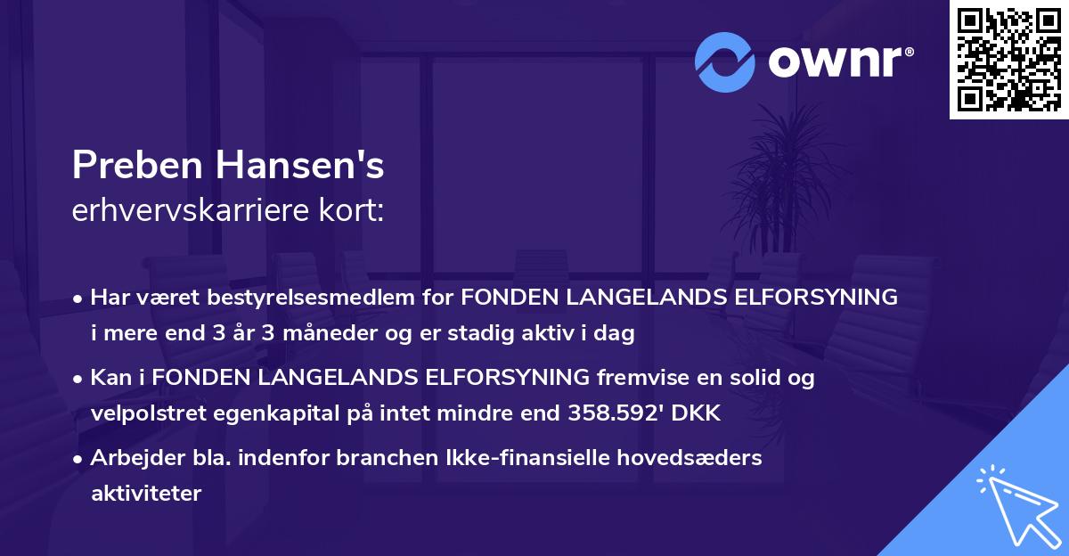 Preben Hansen's erhvervskarriere kort
