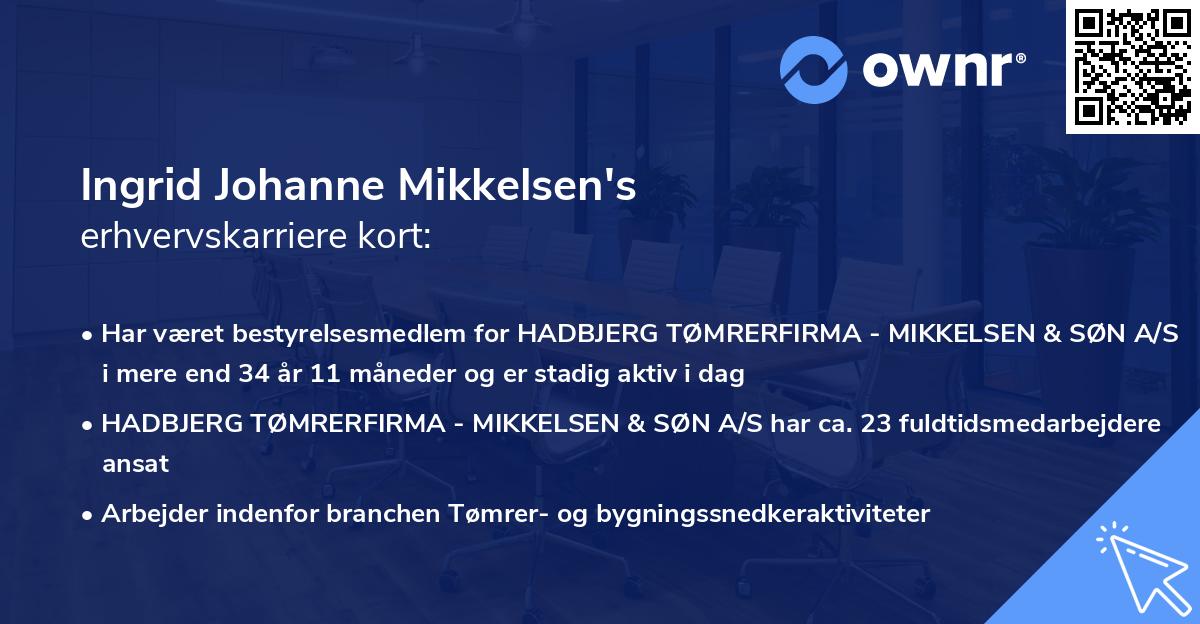 Ingrid Johanne Mikkelsen's erhvervskarriere kort
