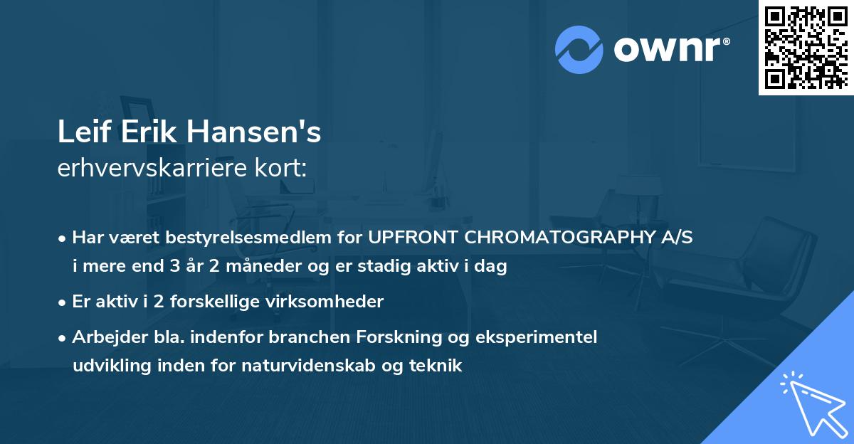 Leif Erik Hansen's erhvervskarriere kort