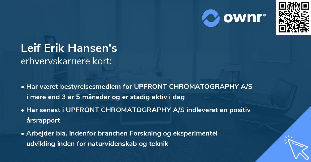 Leif Erik Hansen's erhvervskarriere kort