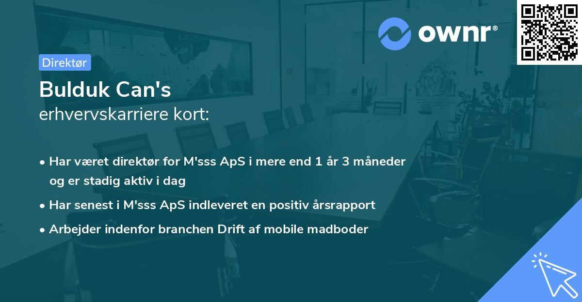 Bulduk Can's erhvervskarriere kort