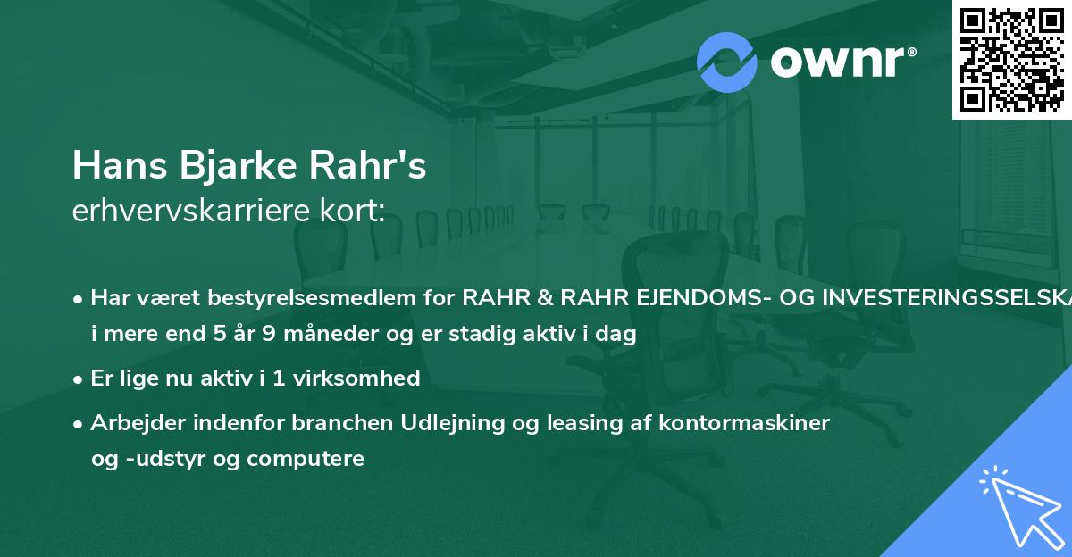 Hans Bjarke Rahr's erhvervskarriere kort